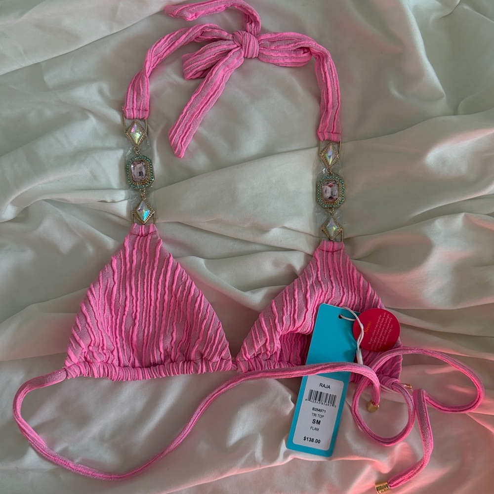 Pink Ruched Triangle Bikini Top - Women Swim - Picture 4 of 6